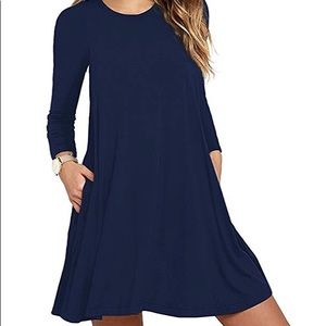 Long Sleeve Pocket Casual Loose T-Shirt Dress